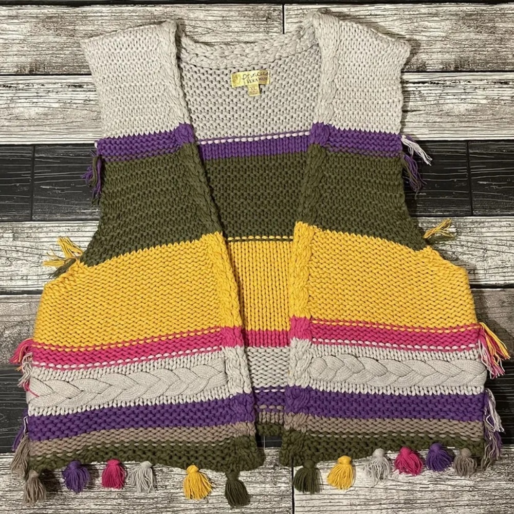 Princess Vera Wang‎ Multicolored Striped Knit Vest Juniors Size XL Cotton